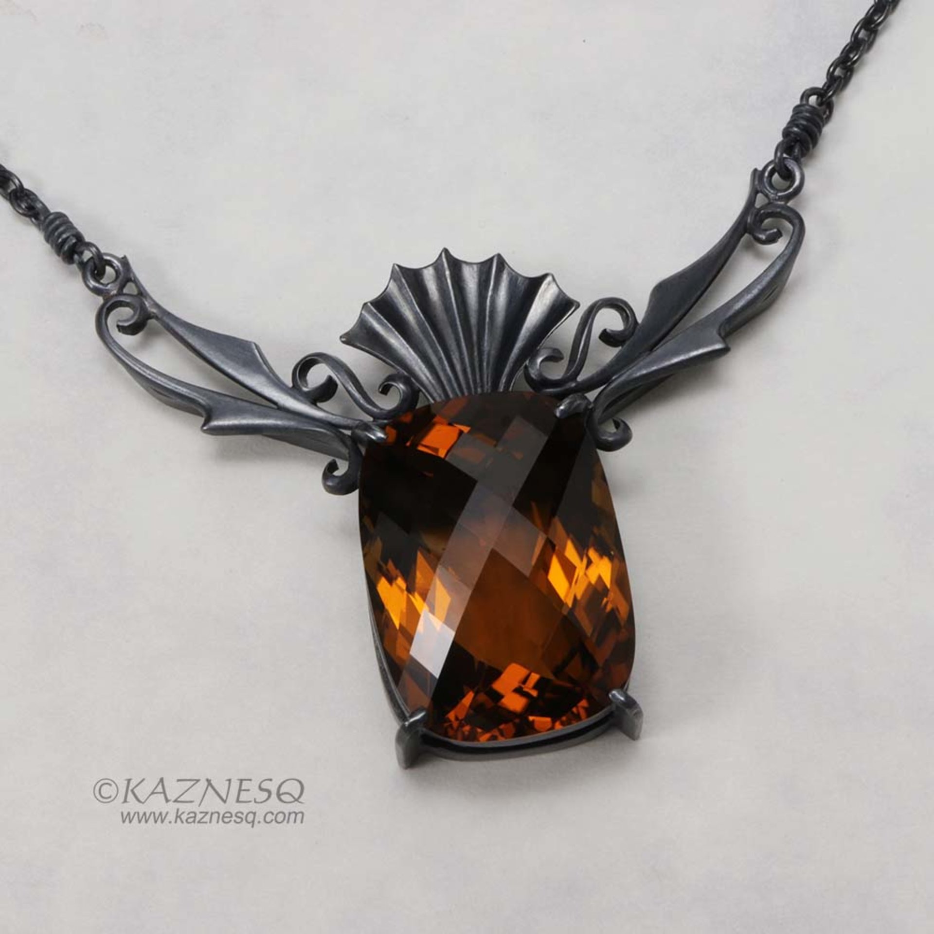 31.39ct gorgeous smoky quartz goth feel oxidized silver necklace