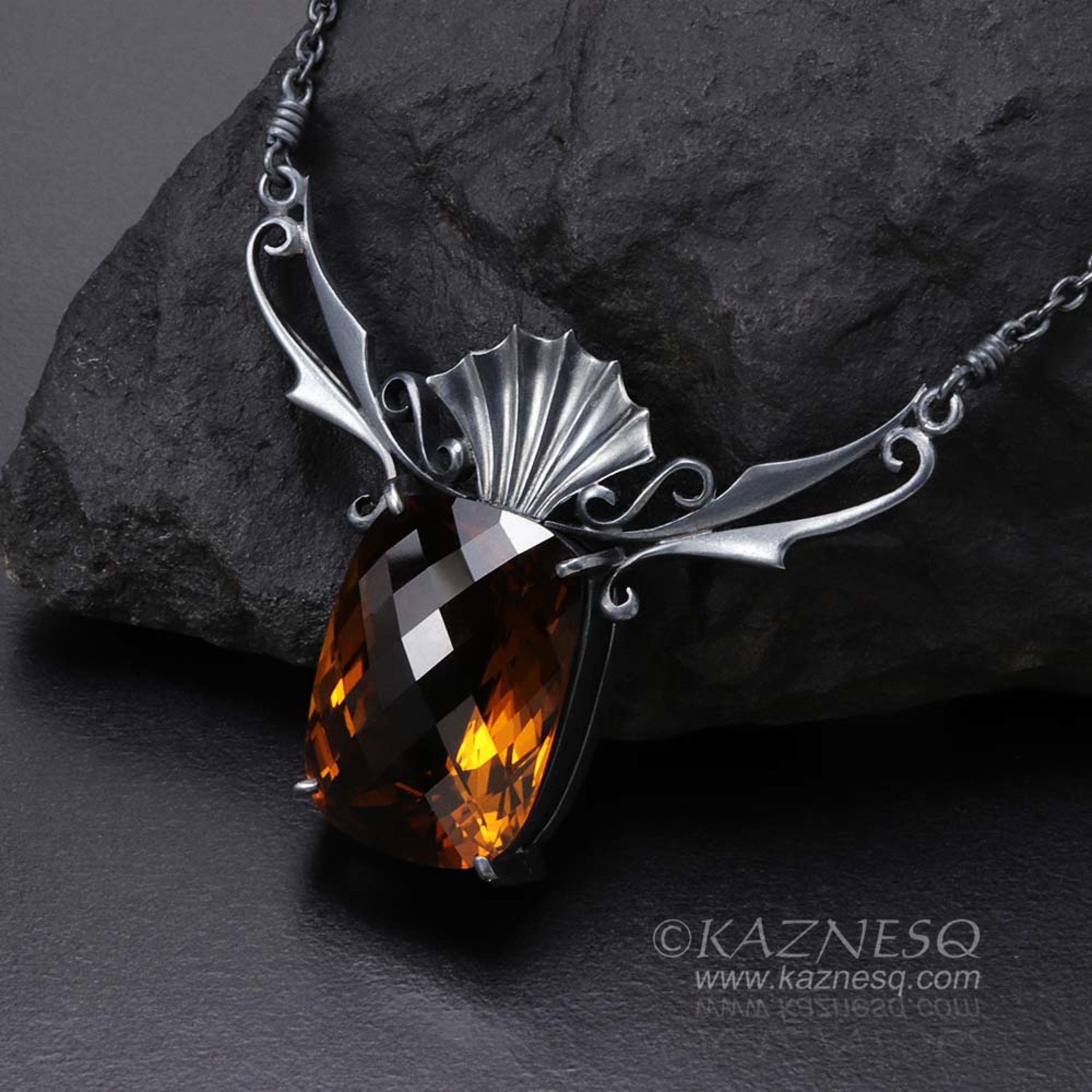 31.39ct gorgeous smoky quartz goth feel oxidized silver necklace