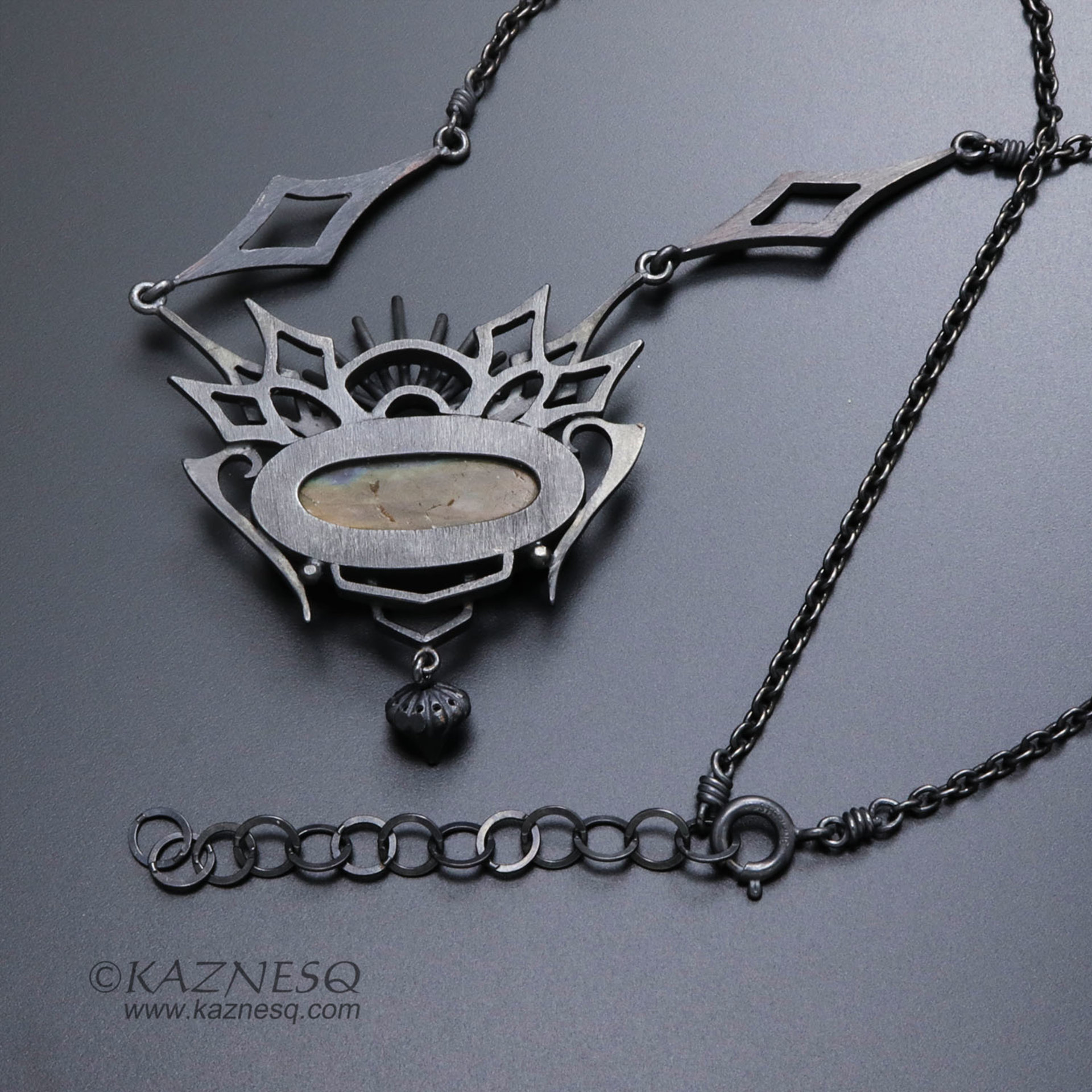 Yellow labradorite oxidized silver goth taste pendant necklace