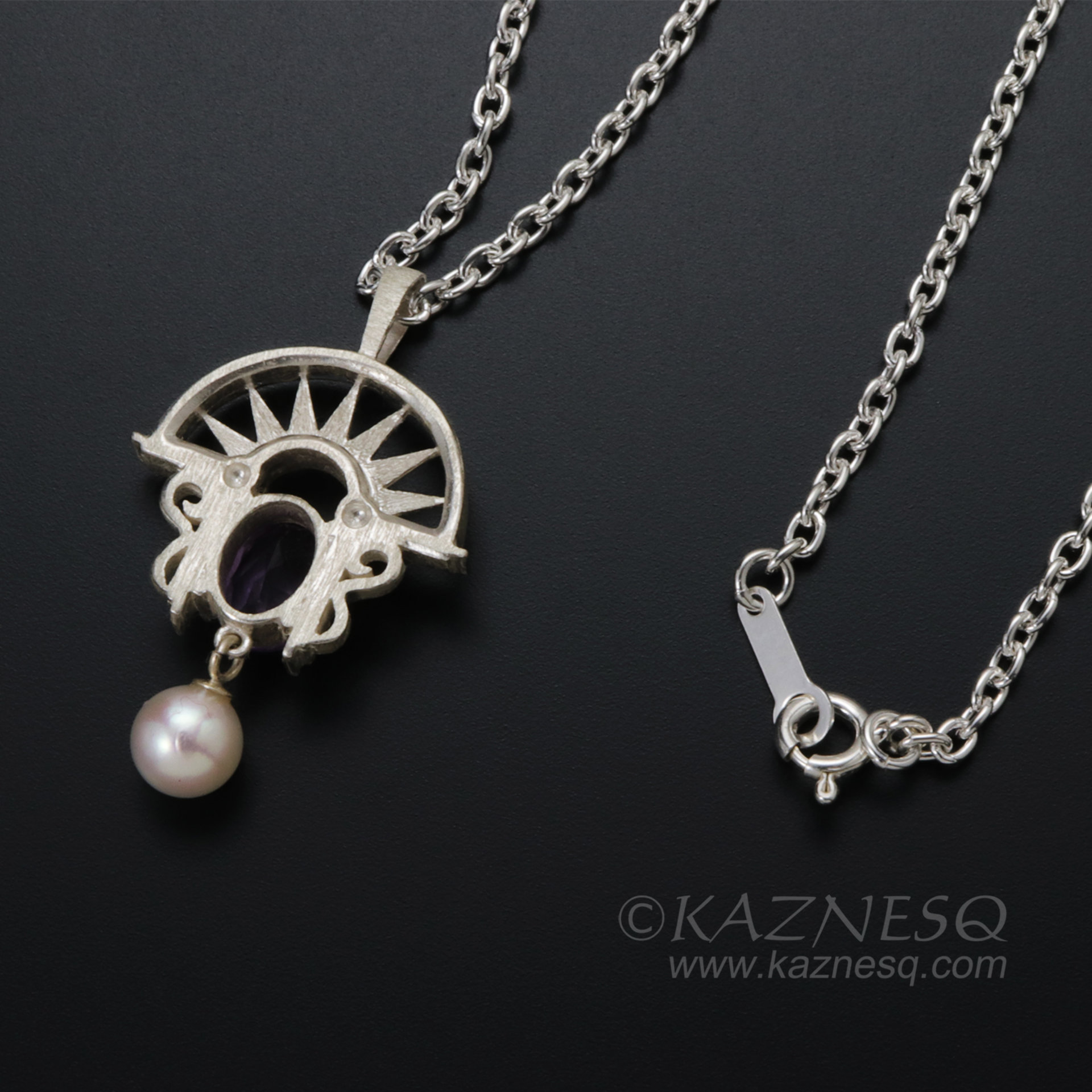 Art Deco style amethyst and akoya sterling silver pendant necklace
