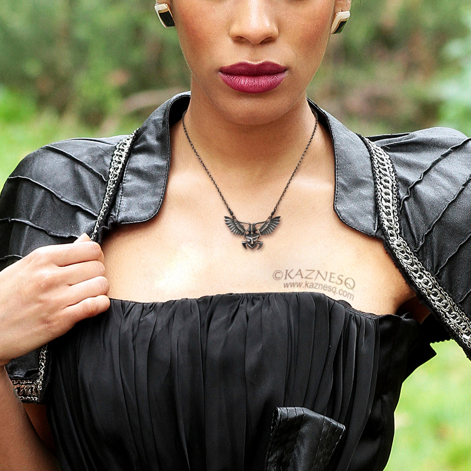 Angel winged demon oxidized silver pendant necklace