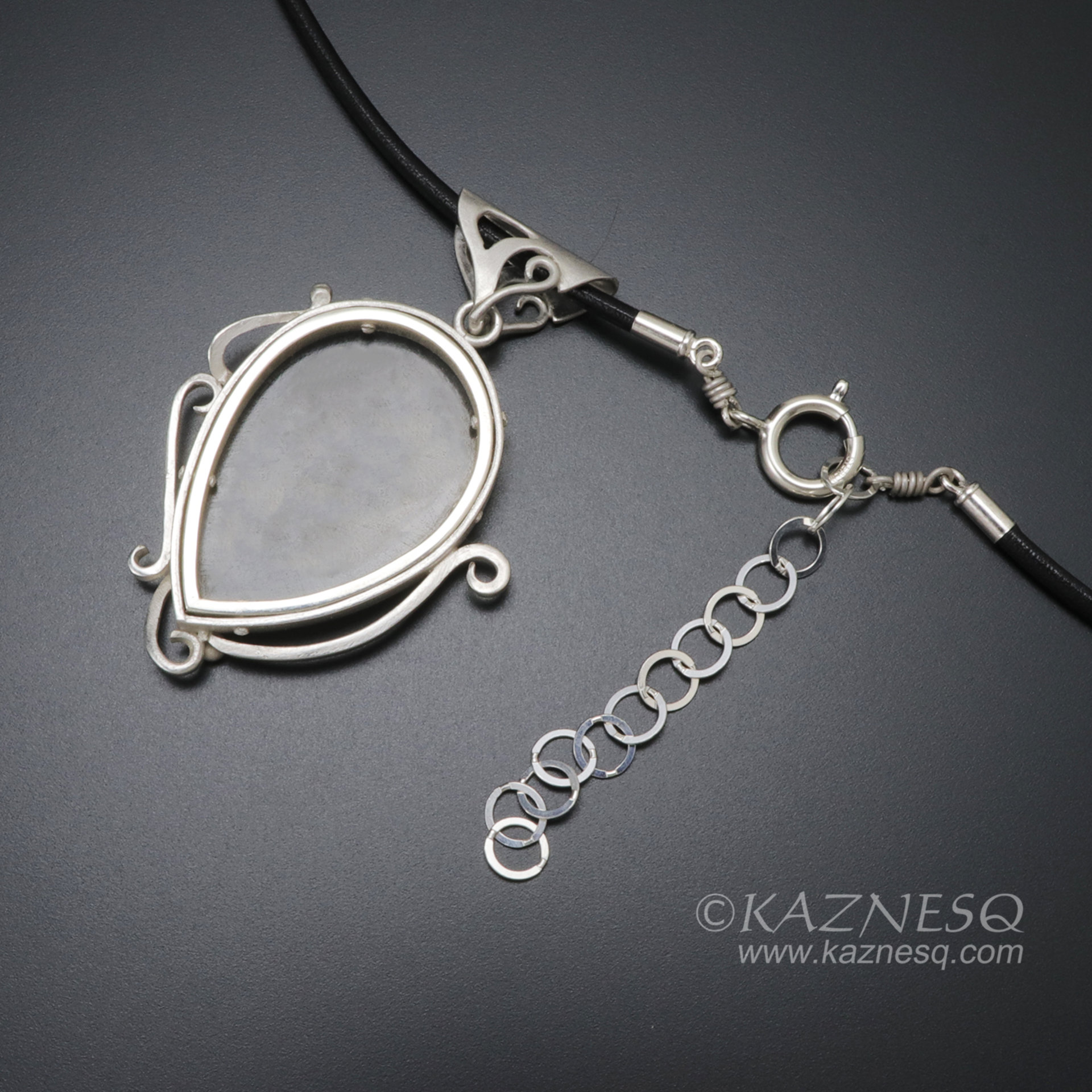 Velvet obsidian Art Nouveau style silver pendant necklace