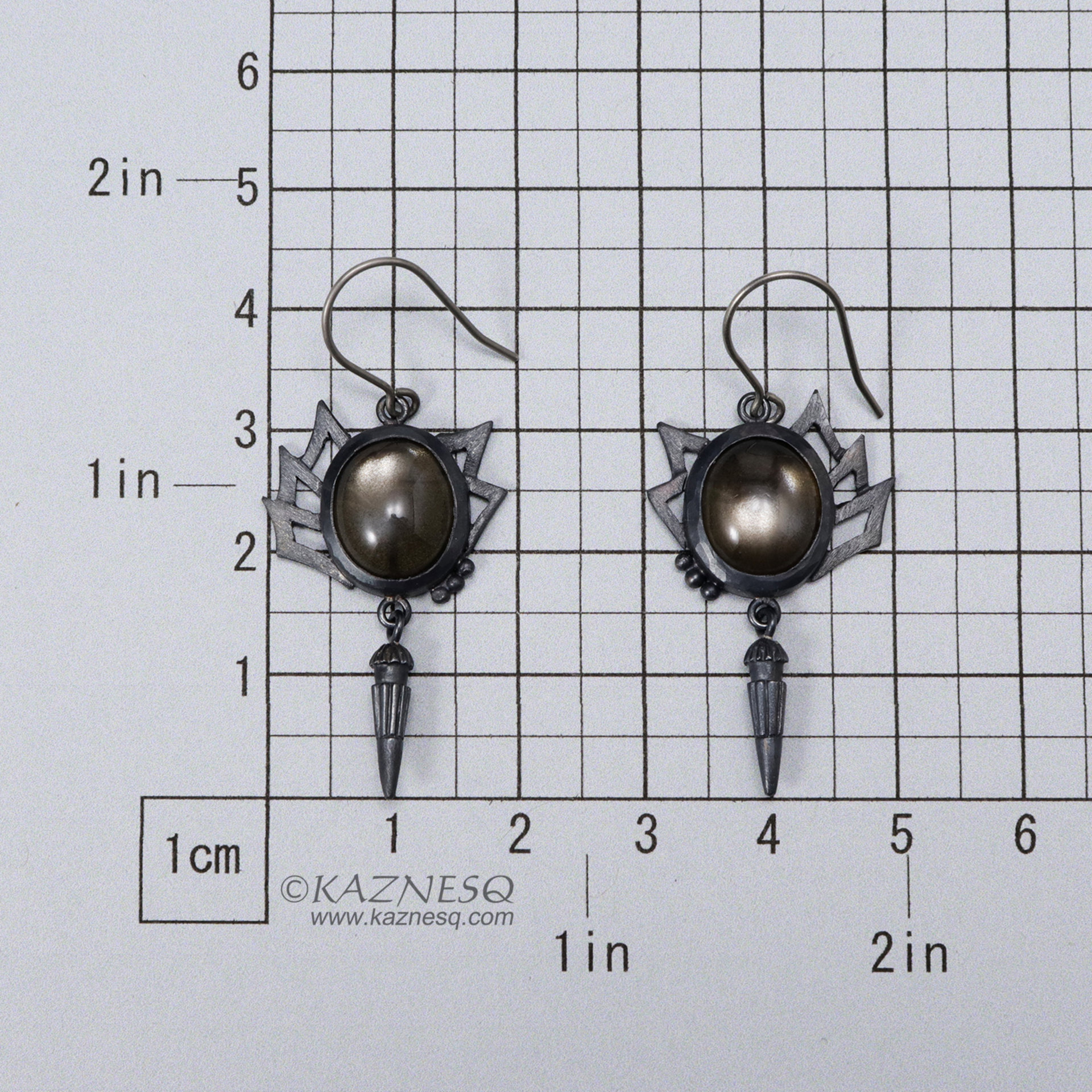 (C) KAZNESQ: Black moonstone oxidized silver goth taste earrings