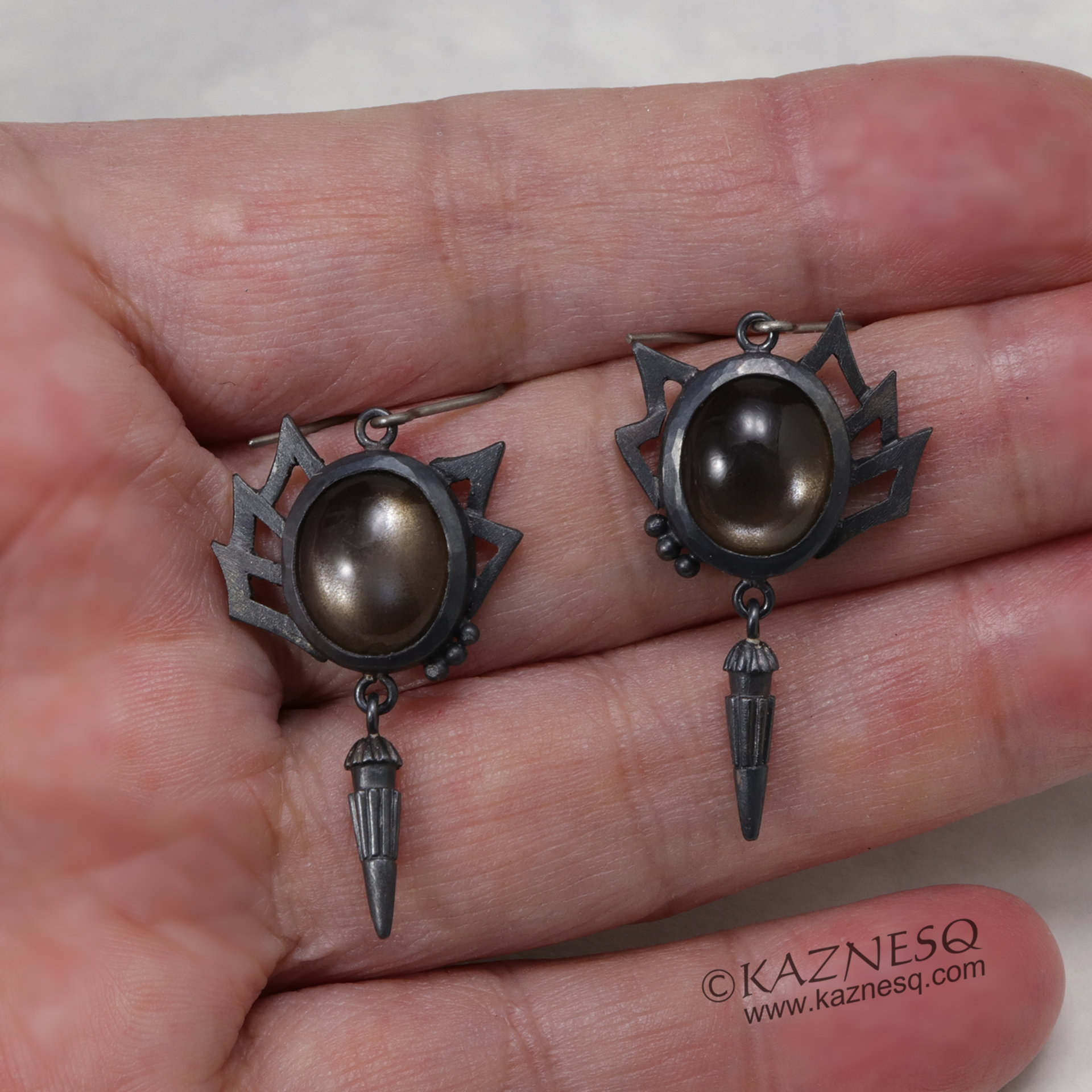 (C) KAZNESQ: Black moonstone oxidized silver goth taste earrings