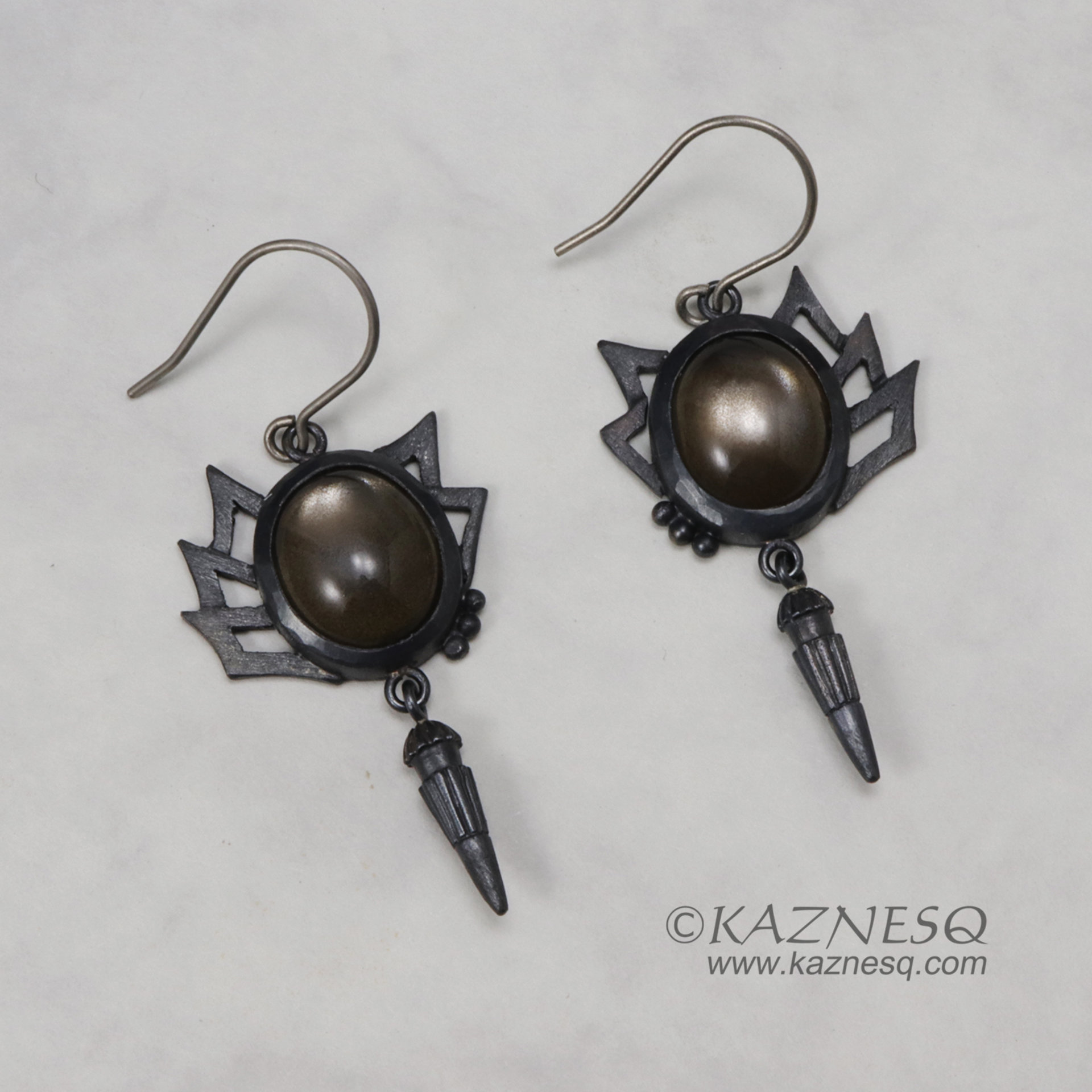(C) KAZNESQ: Black moonstone oxidized silver goth taste earrings