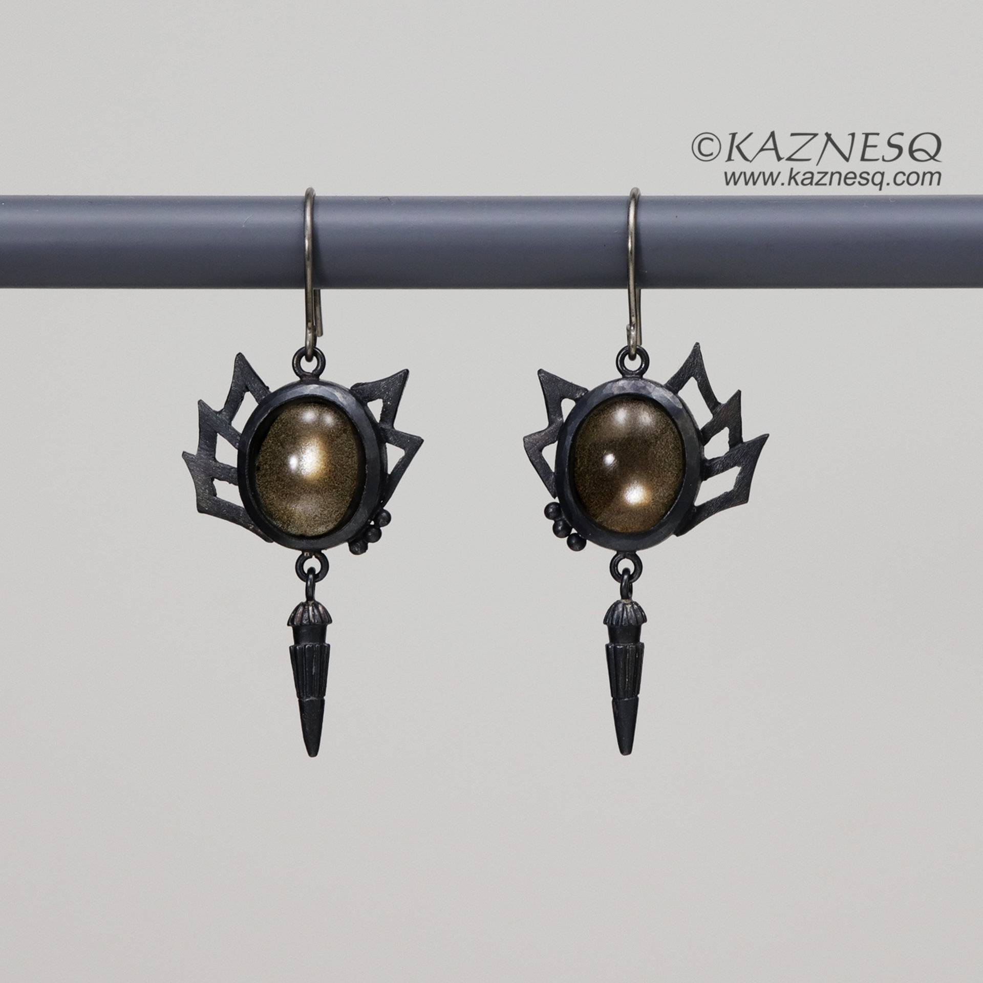 (C) KAZNESQ: Black moonstone oxidized silver goth taste earrings