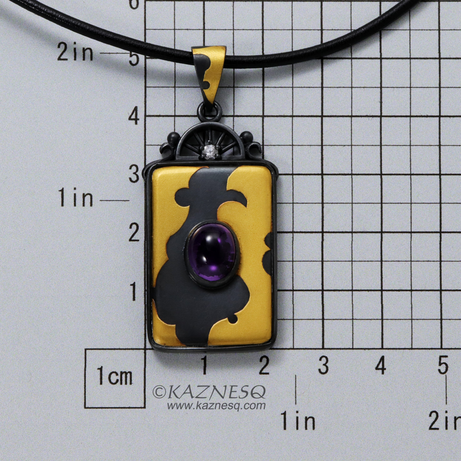 (C) KAZNESQ: Abstract Kuem Boo and amethyst rectangle oxidized silver pendant
