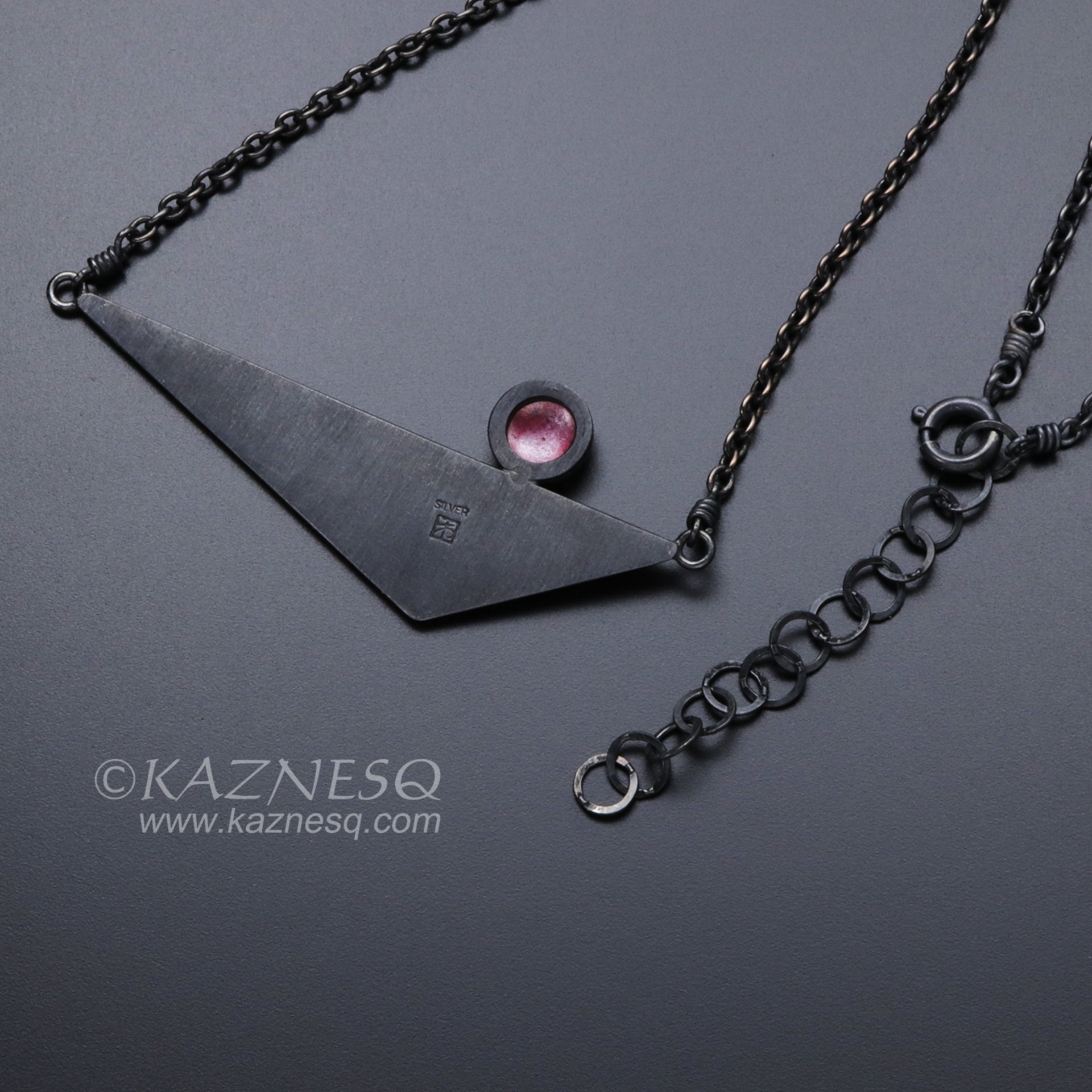 (C) KAZNESQ: Triangle Keum Boo oxidized silver necklace with hido