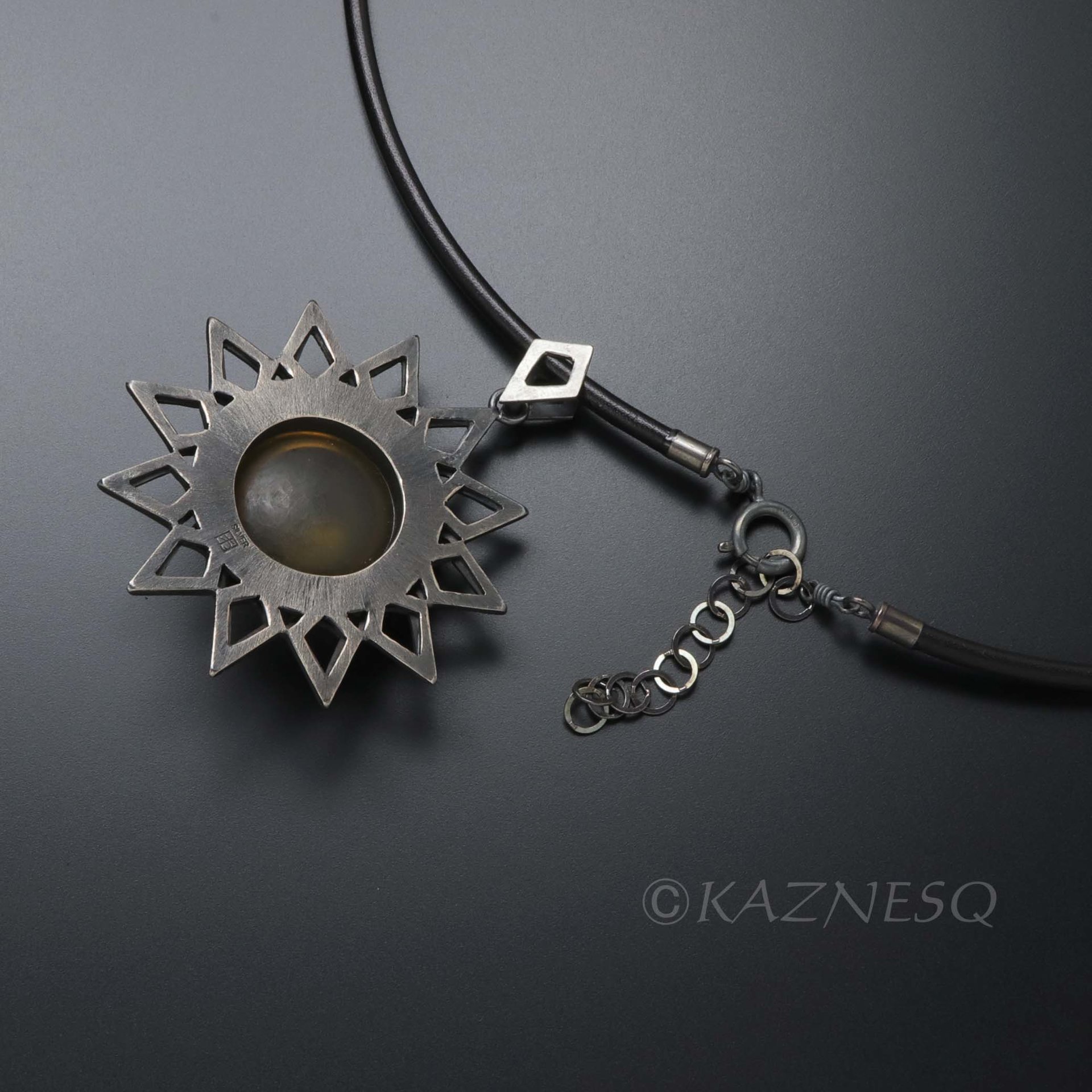 (C) KAZNESQ: Brown quartz oxidized silver star shape openwork goth pendant