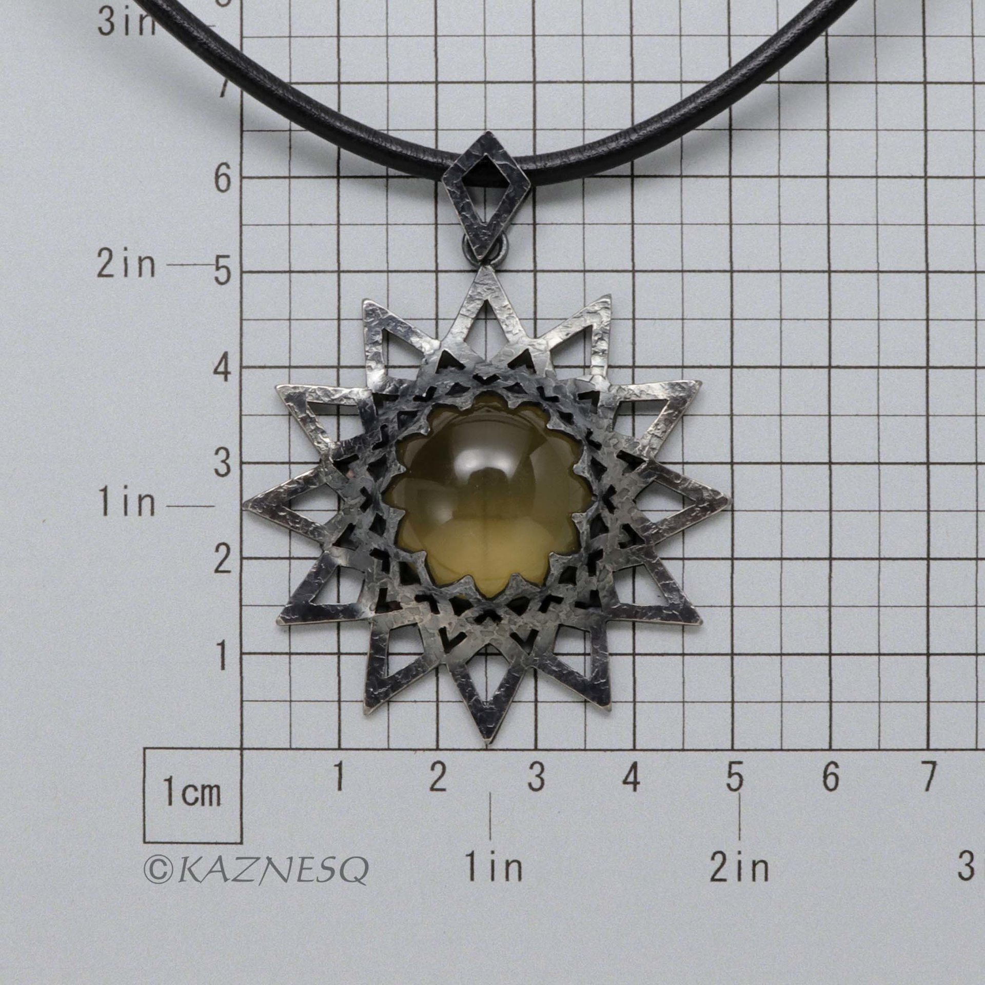 (C) KAZNESQ: Brown quartz oxidized silver star shape openwork goth pendant