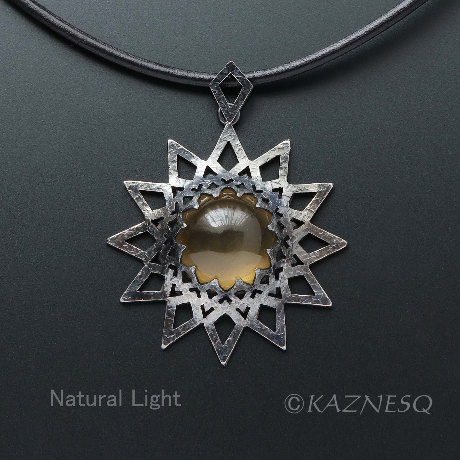 (C) KAZNESQ: Brown quartz oxidized silver star shape openwork goth pendant