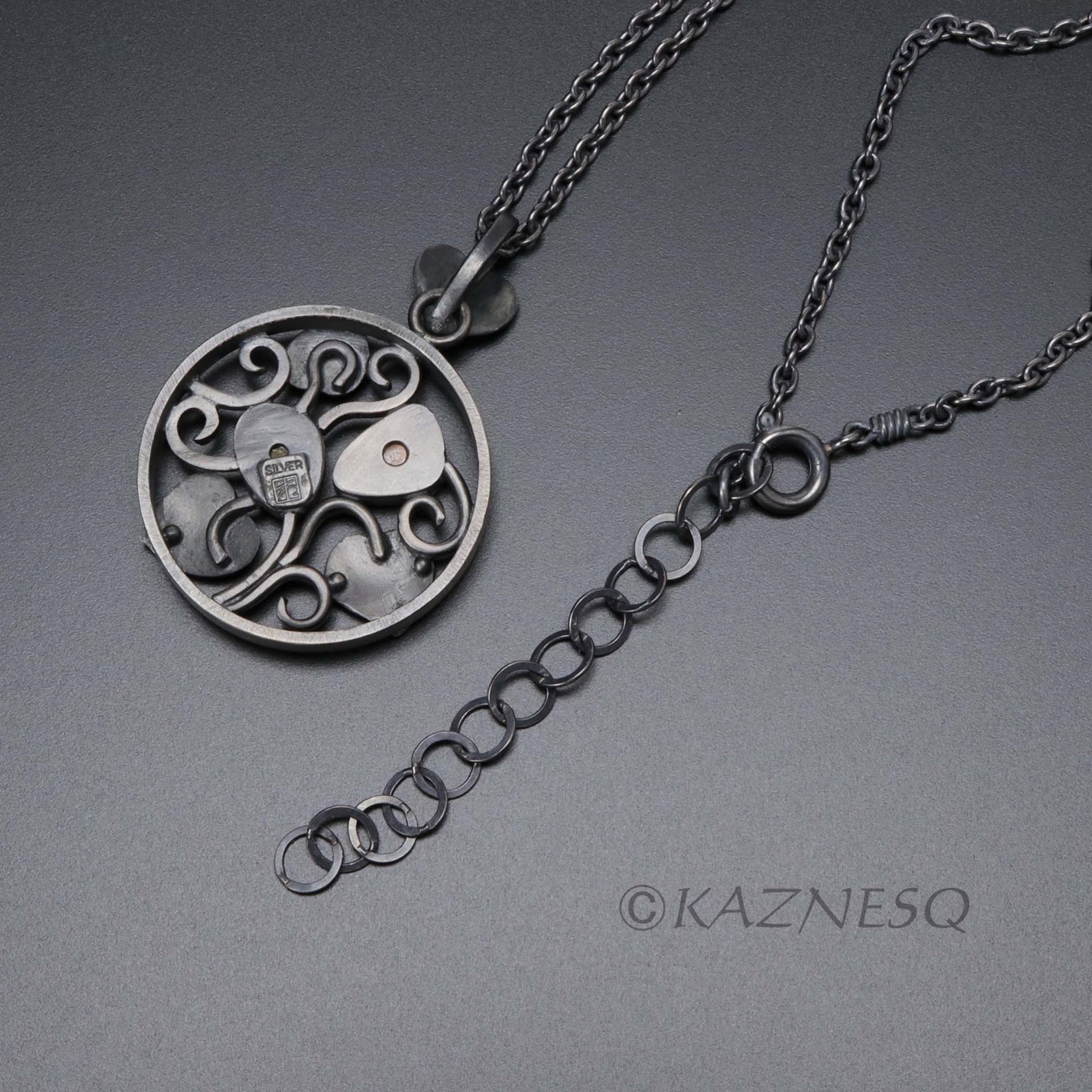 (C) KAZNESQ: Gorgeous Opals and Keum Boo Art Nouveau style leaf pendant necklace