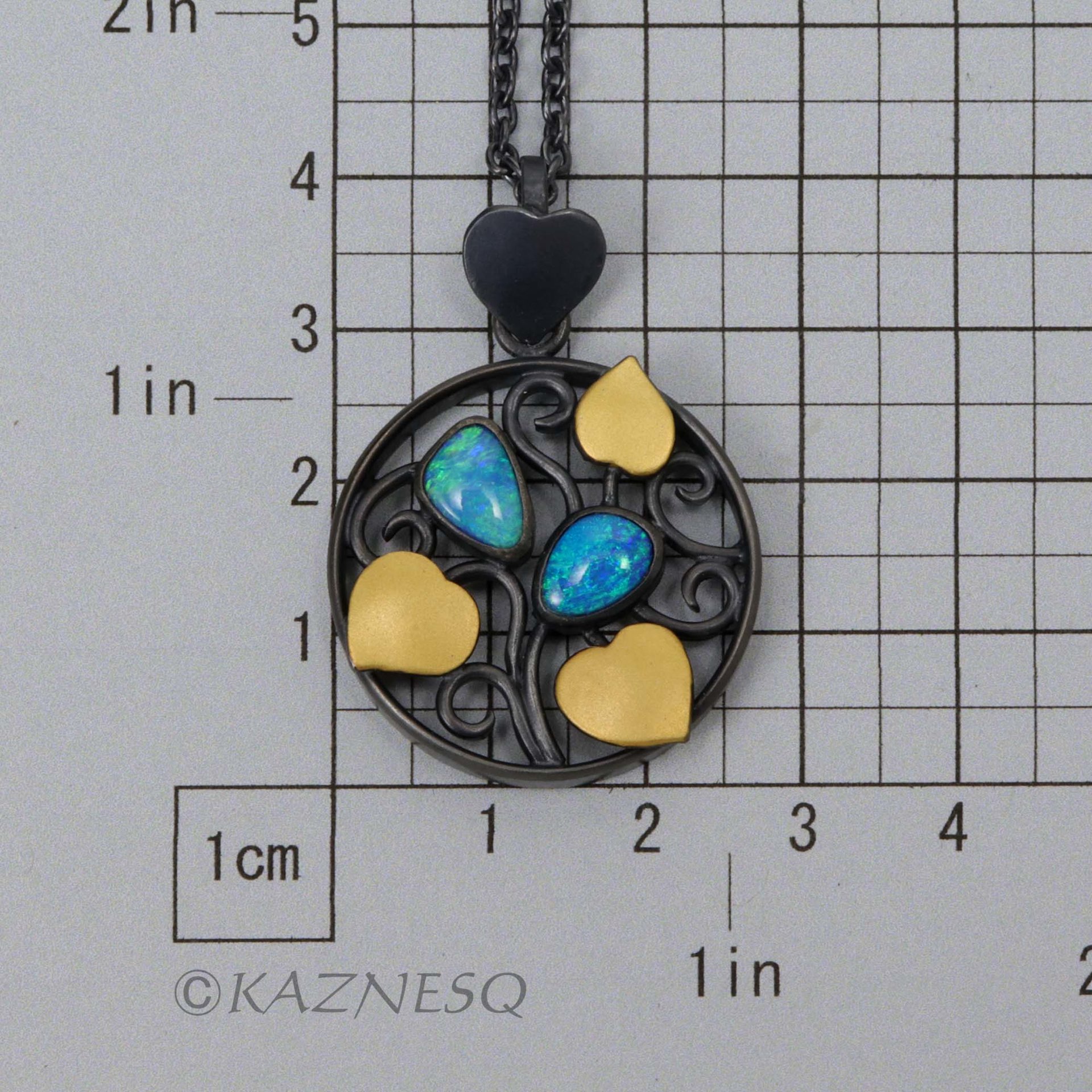 (C) KAZNESQ: Gorgeous Opals and Keum Boo Art Nouveau style leaf pendant necklace