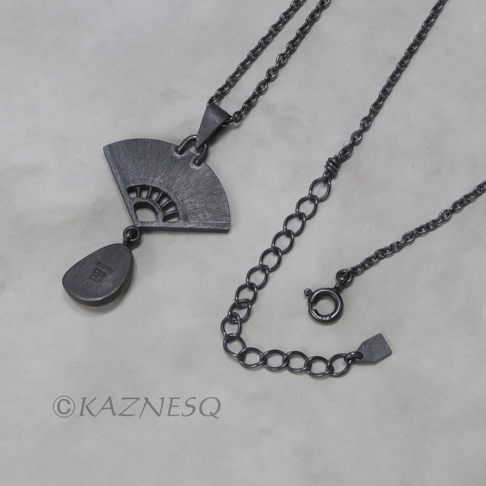 (C) KAZNESQ: Rose cut opal fan motif golden Asian cloud pendant necklace