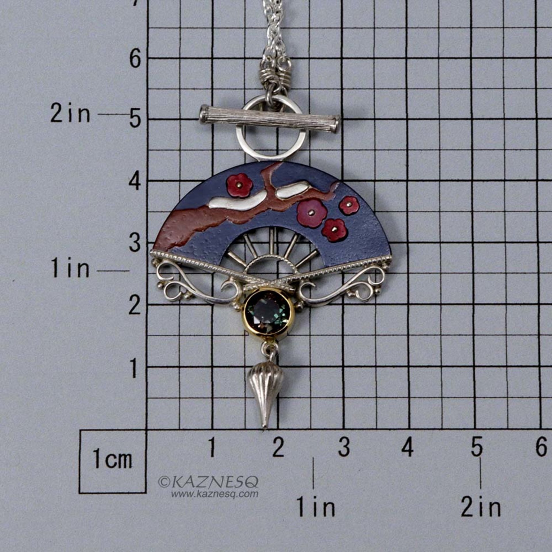 Tibetanite silver and shakudo Keum Boo necklace of plum blossom motif