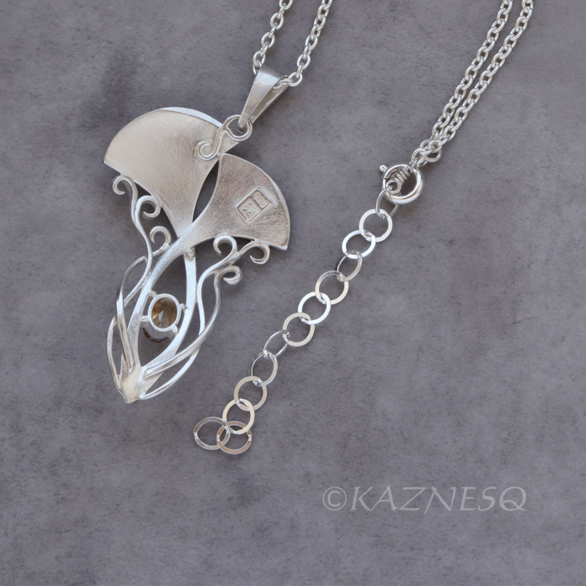 (C) KAZNESQ: Art Nouveau style Ginkgo Leaves Silver pendant necklace with Natura