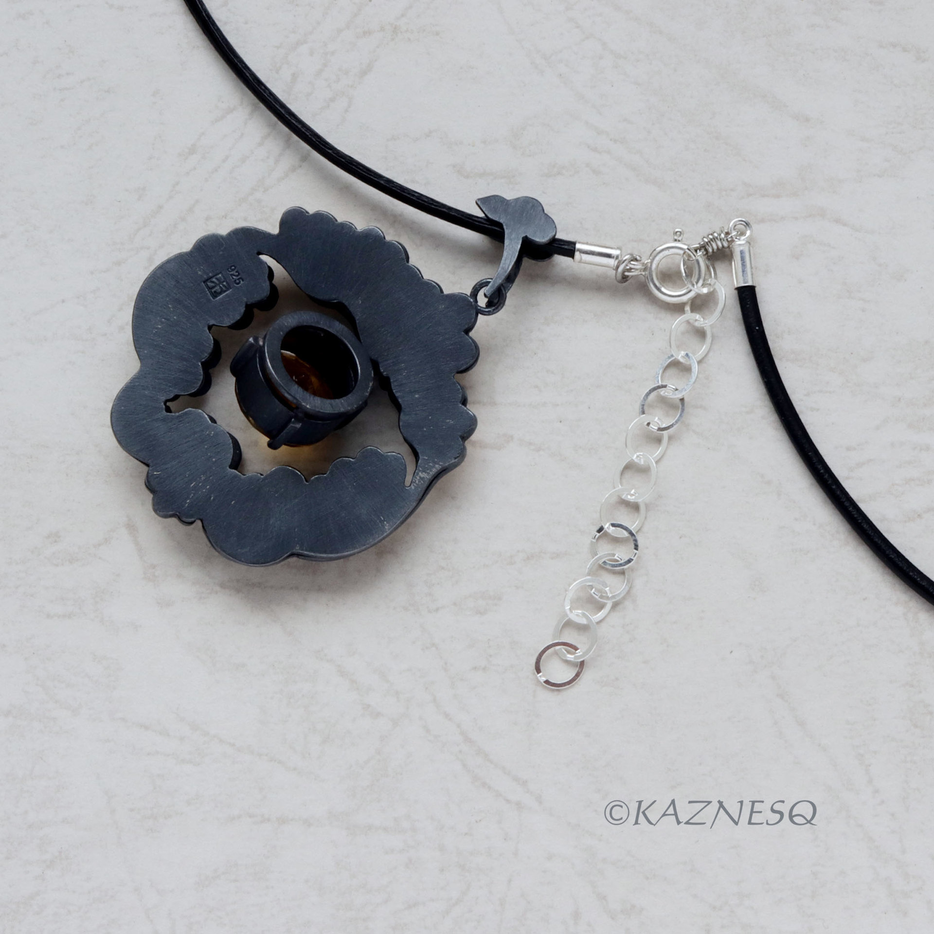 Asian Happy Cloud motif Keum Boo pendant of silver and citrine