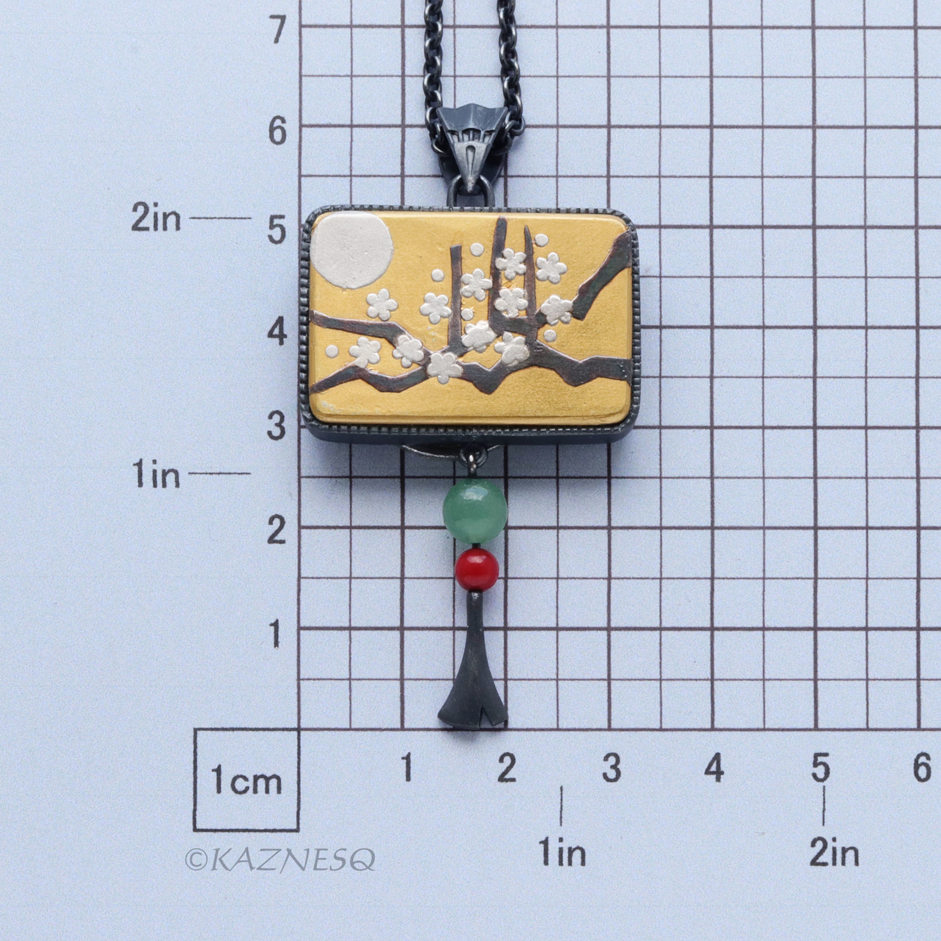 SOLD: Japanese aesthetic : Gold Keum Boo Plum Blossoms Art Oxidized Silver Pendant