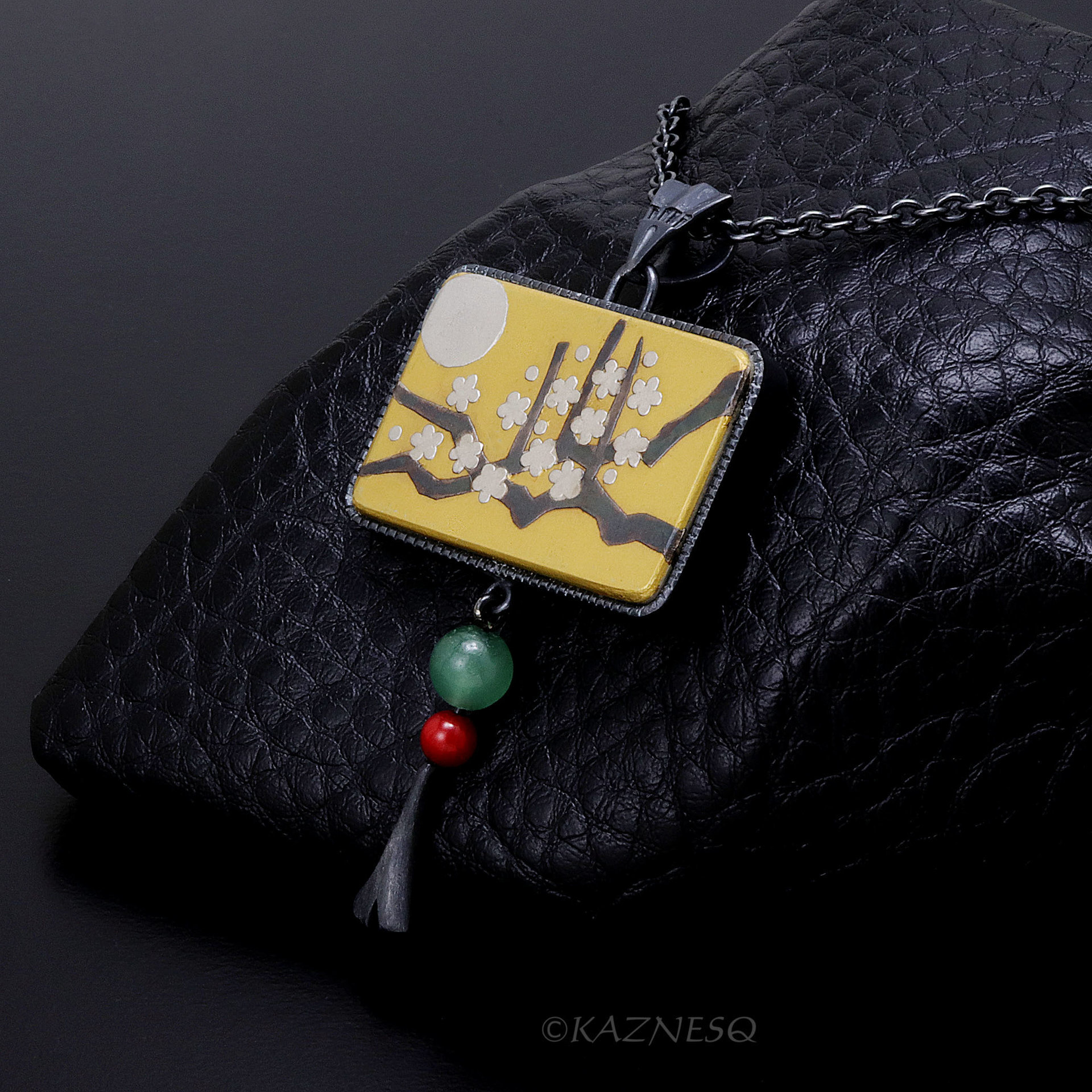 SOLD: Japanese aesthetic : Gold Keum Boo Plum Blossoms Art Oxidized Silver Pendant