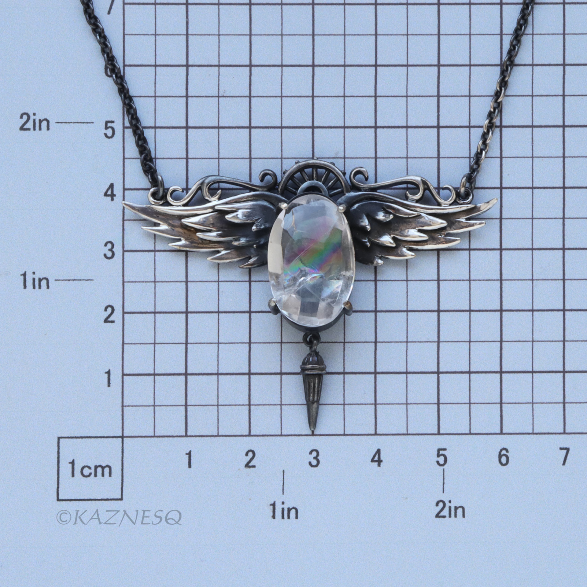 Rainbow Quartz Angel Wings Necklace – Sterling Silver Handmade Pendant