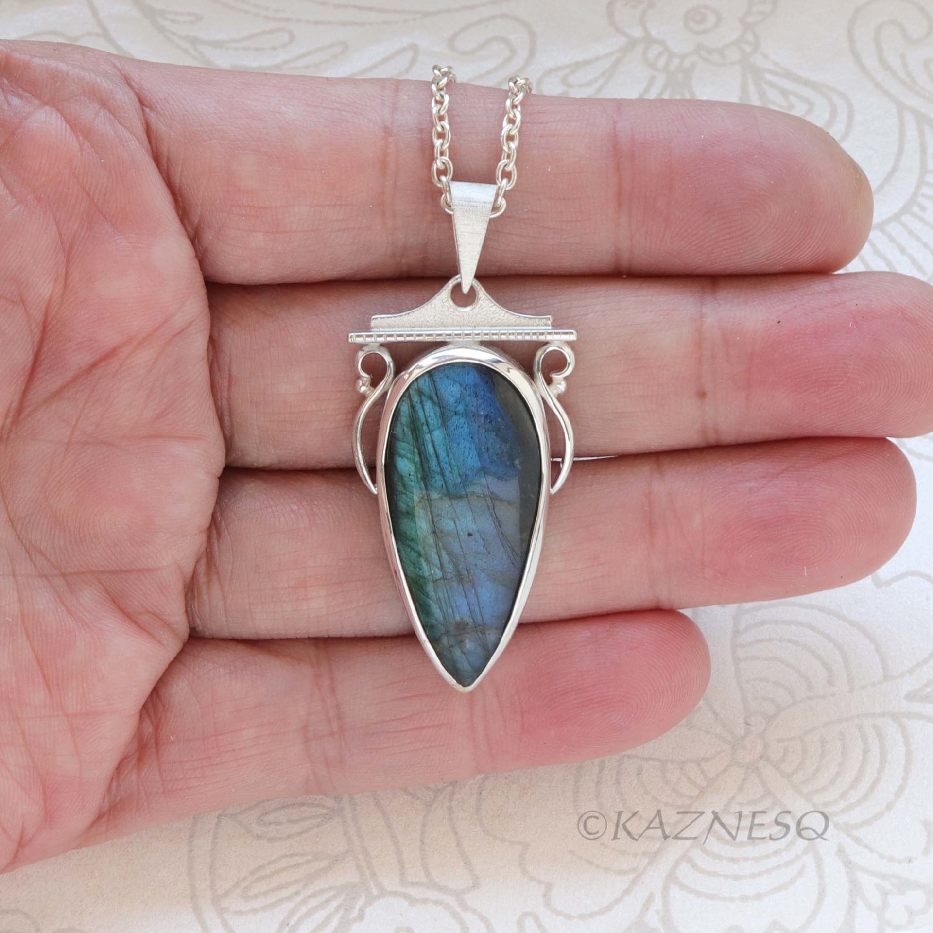 Blue Labradorite Teardrop Pendant Necklace | Sterling Silver | Handmade Gemstone Jewelry