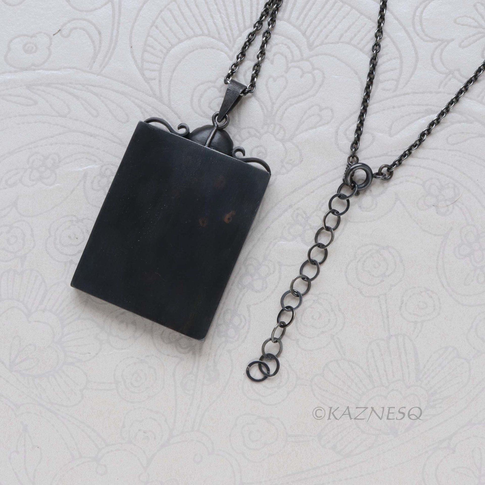 Botanical Specimen Box Pendant - Red Hido Copper Flower - Gothic Victorian Style Sterling Silver Necklace