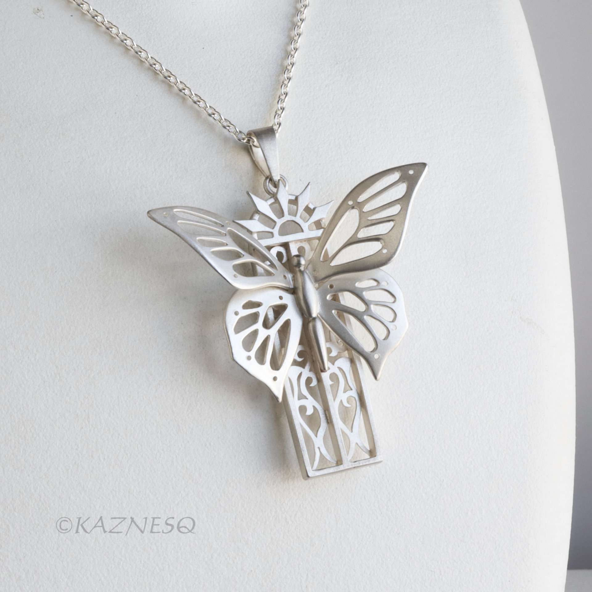 Sterling Silver Butterfly Necklace, Hand Pierced Swallowtail Pendant, Art Nouveau Gothic Jewelry, Matte Statement Necklace