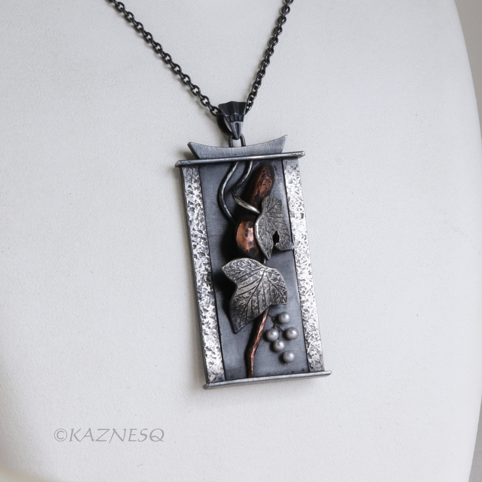 Wabi-Sabi Wild Grape Necklace — oxidized Silver & Copper Nature Inspired Pendant