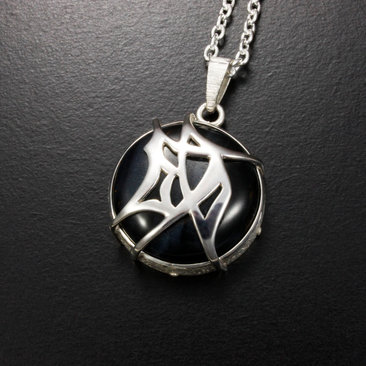 SOLD: Tribal design Chinese character"Accomplishment" silver pendant with a Hawk's Eye