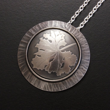 SOLD: Leaf motif silver Keum Boo round pendant