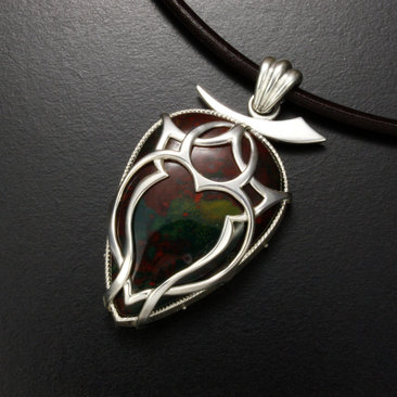 Bloodstone unisex tribal tattoo motif silver pendant necklace