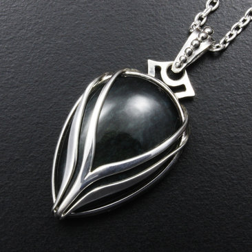 SOLD: Velvet obsidian silver pendant with stream lines