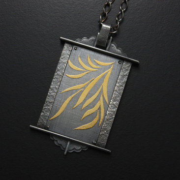 SOLD: Thriving leaves rectangle Keum Boo pendant