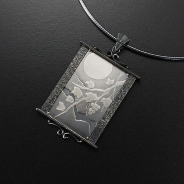 SOLD: The moon and leaves Keum Boo silver pendant II