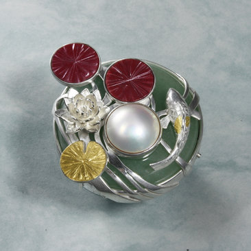 Water lily ring, mabe pearl ring, red copper ring, silver ring, gold Keum Boo ri