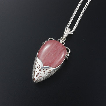 Sold: Pink stone pendant necklace, silver pendant necklace, openwork pendant necklace