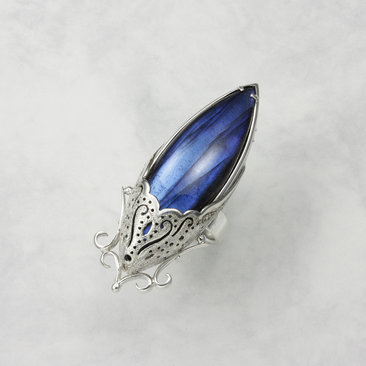 Blue labradorite ring, silver ring, openwork ring, Art Nouveau ring