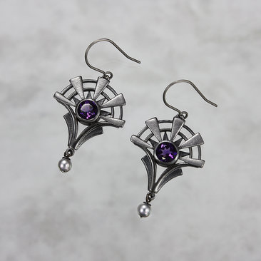 Goth earrings, oxidized silver earrings, amethyst earrings