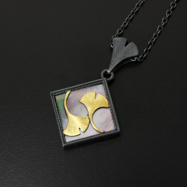 Ginkgo Keum Boo oxidized silver pendant necklace