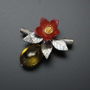 Chinese Quince flower and fruit brooch