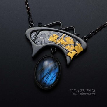 Art Nouveau style oxidized silver blue labradorite pendant