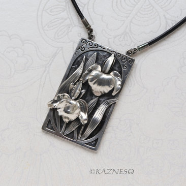 Sculptural Sterling Silver Iris Pendant - Botanical Art Jewelry