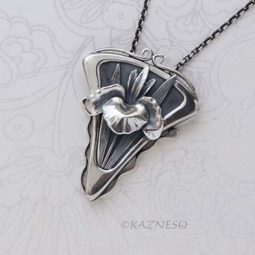 Handcrafted Sterling Silver Iris Pendant - Sculptural Botanical Art Necklace